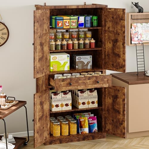 BORNOON Pantry Organizers and Storage Cabinet, 67.71” Barn Door Kitchen Cabinet with Drawers and Adjustable Shelf, Tall Pantry for Kitchen, Dining Room, Living Room - Image 3