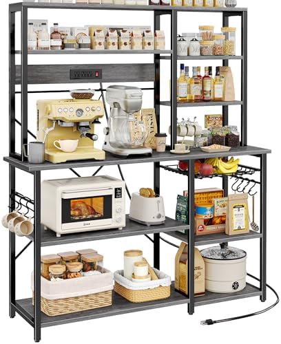 SUPERJARE Large Bakers Rack with Power Outlets, 47.2 Inches Microwave Stand by SUPERJARE
