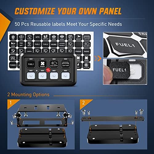 Nilight 8 Gang Switch Panel System Circuit Control Relay System Fuse Wiring Harness Automatic Dimmable ON Off LED Switch Pod for 12V Cars Trucks Campers SUV, 2 Years Warranty,Blue - Image 3