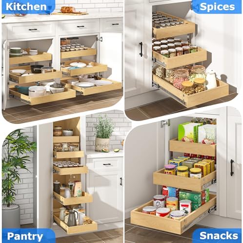 WelFurGeer 3-Tier Pull Out Cabinet Organizer with Soft Close, Heavy-Duty Pull Out Drawers for Cabinets, Slide Out Shelf for Kitchen, Pantry, Bathroom & Under Sink, Solid Birch Wood - Image 7