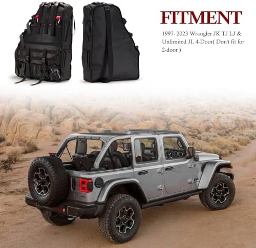 BUNKER INDUST 2 Pcs Roll Bar Storage Bag for 1997-2023 Jeep Wrangler JK TJ LJ & Unlimited JL 4-Door,Multi-Pockets Cargo Bag Saddlebag Tool Organizer,Black - Image 7