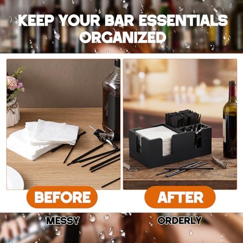 Mifoci 2 Pcs Wooden Bar Caddy, Black Pinewood Napkin Straw Holder Organizer - Image 5