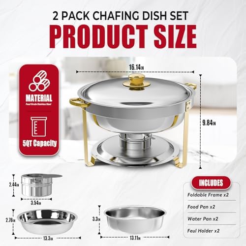 IMACONE Round Chafing Dish Buffet, 2 Pack, 5QT Gold Frame - Image 2