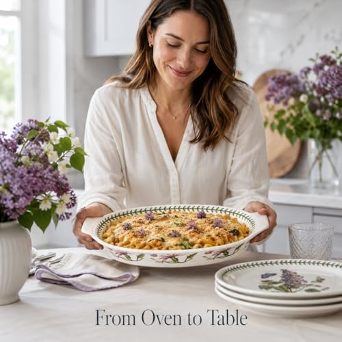 Portmeirion Botanic Garden 12.5" Oval Gratin Dish, Lilac Motif - Durable Porcelain, Oven to Table Serveware, Dishwasher Safe - Functional Bakeware & Roaster - Image 5