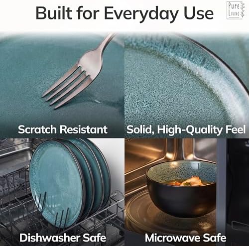 18 Piece Stoneware Dinnerware Set for 6, Handcrafted Plates and Bowls Set - Image 4