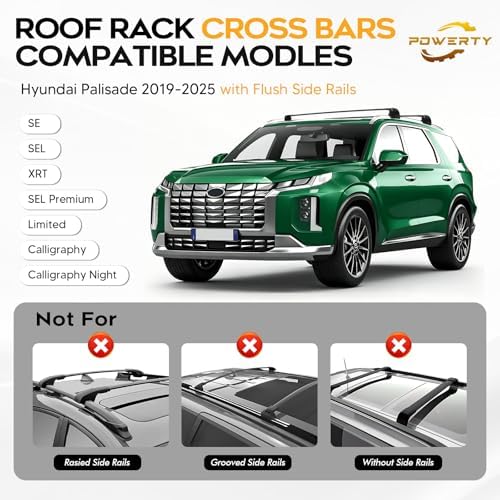 Powerty 268LBS Roof Rack Cross Bars for 2019-2025 Hyundai Palisade SE/SEL/XRT/Limited/Calligraphy with Fulsh Side Rails, Lockable Aluminum Roof Crossbars Rooftop Luggage Racks for Palisade Accessories - Image 2