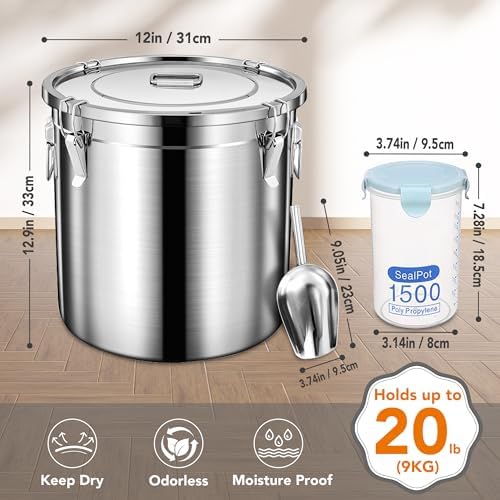 Newget 20lb Airtight Stainless Steel Dog Food Storage Container with Scoop - Image 2