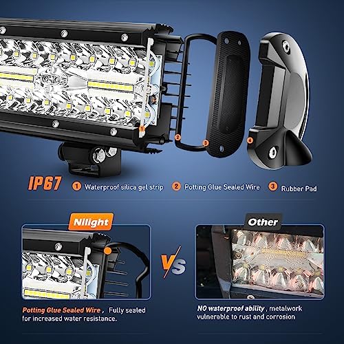 Nilight 20 Inch 420W Triple Row Flood Spot Combo 42000LM Light Bar Driving Boat Led Off Road Lights with Front License Plate Frame Bracket and Switch Wiring Harness Kit - Image 4