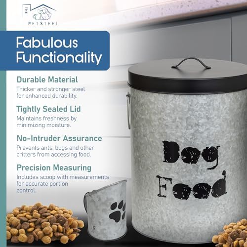 Medium Dog Up To 40lb Pet Food Storage Canister with Scoop – Durable & Airtight for Freshnesss, Minimalist Design & Recyclable, Medium Metal Container (Dog Bin - Medium Size) - Image 2