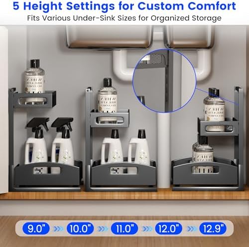 Petiza Under Sink Organizer,2 Pack Height Adjustable Under Sink Organizers and Storage, 2 Tier Under Sink Storage for Kitchen Bathroom Cabinet - Image 5