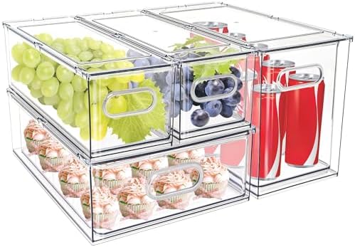 4 pack Stackable Fridge Drawers Pull-Out Bins Divided Produce Saver Containers for Refrigerator Storage Organizers for Veggie Fruit Berry Pantry Cabinet Makeup Clothes by MineSign