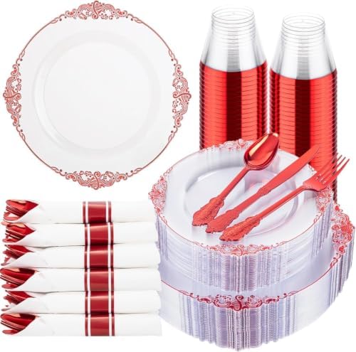 Hioasis 175 Pcs Clear Red Plates for Party by Hioasis
