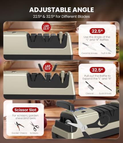 Newise Electric Knife Sharpener for Kitchen Knives, 3-Stage, Light Gold - Image 5