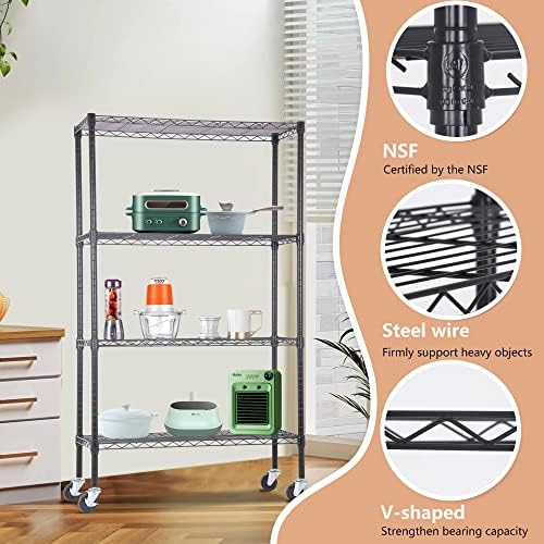 BestOffice | 4-Tier Wire Shelf with Wheels | 36" x 14" x 62" | Black - Image 4