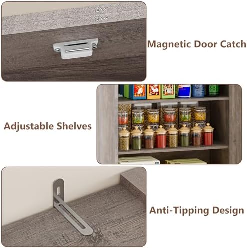 BORNOON Pantry Organizers and Storage Cabinet, 67.7” Barn Door Kitchen Cabinet with Drawers and Adjustable Shelf, Tall Pantry for Kitchen, Dining Room, Living Room Bedroom - Image 5
