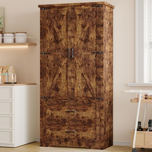 BORNOON Pantry Organizers and Storage Cabinet, 71” Barn Door Kitchen Cabinet with Drawers and Adjustable Shelf, Tall Pantry for Kitchen, Dining Room, Living Room, Bathroom and Office by BORNOON