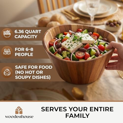 Extra Large Wooden Salad Bowl, Acacia 12" Multi-Purpose Serving Fruit Bowl - Image 3