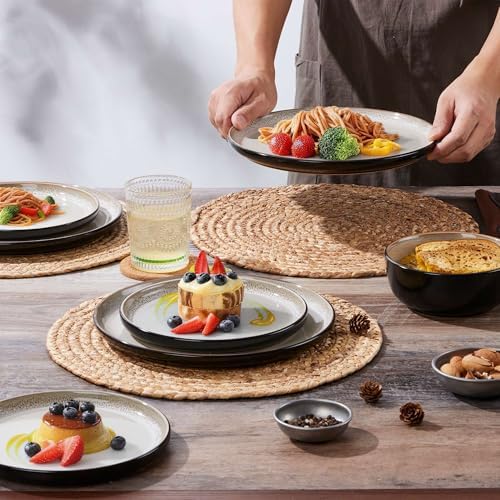LIANYU Dinnerware Plates and Bowls for 8, 24 Piece Dishes Set, Tidal Khaki - Image 3