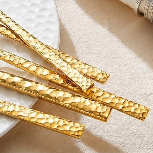 60 Piece Gold Silverware Set,18/10 Stainless Steel Hammered Flatware for 12 - Image 4