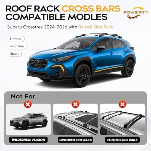 Powerty 300LBS Roof Rack Cross Bars for Subaru Crosstrek 2024-2026 Limited/Premium/Sport (Not for Wilderness) with Raised Side Rails, Aluminum Crossbars Roof Rails Luggage Racks Rooftop Carrier - Image 2