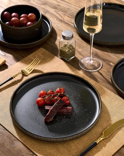 Dinnerware Set for 6, Ceramic Ribbed Plates, Bowls, Dishes - Image 3