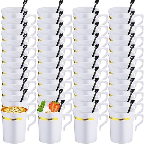 Bokon 200pcs 8oz White Plastic Tea Cups with Handle & Spoon by Bokon