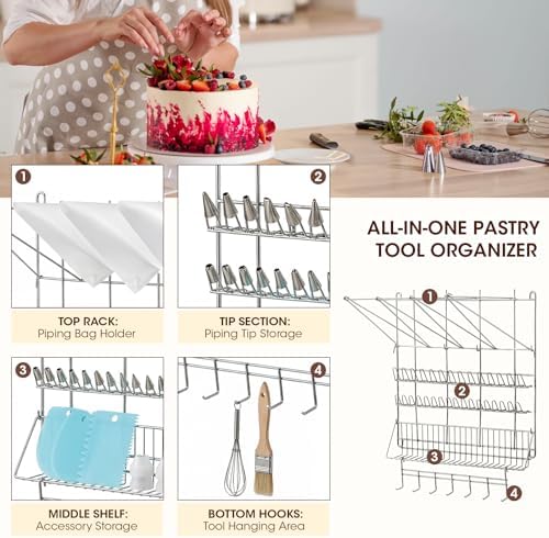 Gisafai Piping Bag Organizer Rack, Wall-Mounted Stainless Steel, 20 x 24'' - Image 4