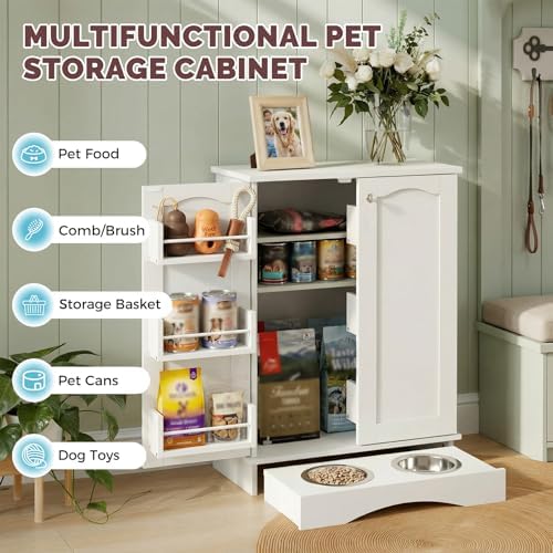 NEWOWNDS 32" H Dog Feeding Station with Storage with Adjustable Shelves - Image 3