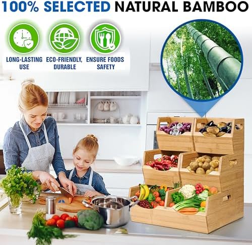 3-tier Stackable Bamboo Pantry Storage Bins, Potato & Onion Storage Baskets - Image 6