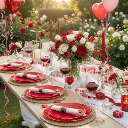 KIRE 350 PCS Red and Gold Plastic Plates - Plastic Dinnerware for Christmas - Image 5