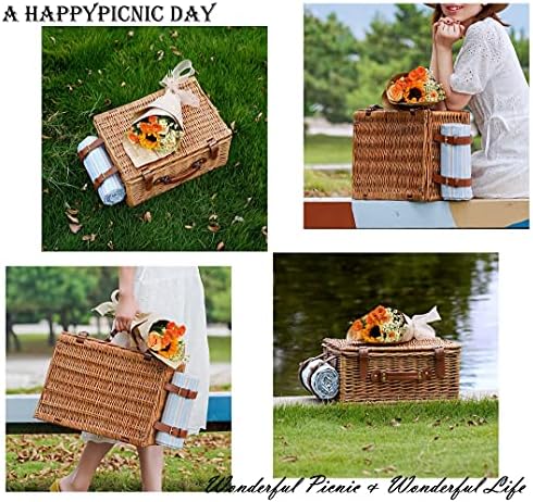 HappyPicnic Wicker Picnic Basket Set for 2 Persons with Cooler & Blanket - Image 3