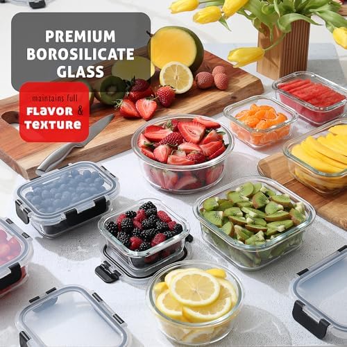 EATEX 48pc Glass Storage Containers with Lids, 24 Glass Food Storage Containers with 24 Airtight Lids for Pantry & Kitchen, Meal Prep Containers for Lunch, Oven Freezer Microwave & Dishwasher Safe - Image 2