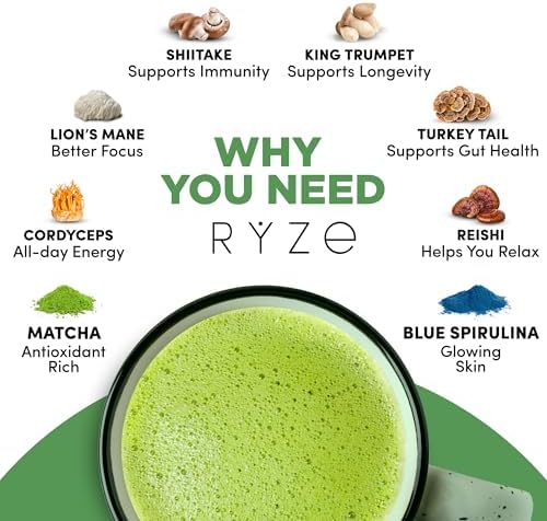 RYZE Mushroom Matcha Starter Kit, 6 Adaptogenic Mushrooms, 60 Servings - Image 4
