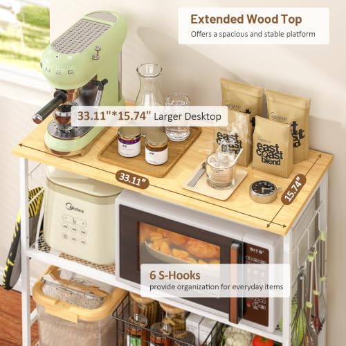3 Tier Rolling Kitchen Microwave Cart, 33 Inch Microwave Table Stand with Adjustable Shelf, Kitchen Storage Island Utility Cart on Wheels, Bakers Rack Coffee Bar for Living Room, Office, White - Image 5