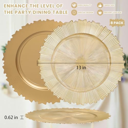 LIYH 8 Pcs Heavy Duty Gold Charger Plates for Wedding & Party, 13 Inch - Image 2