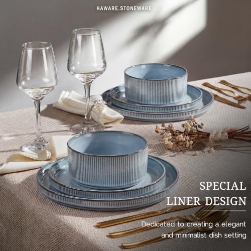 HaWare Dinnerware Sets, Plates and Bowls Set for 4, Reactive Mist Blue - Image 4