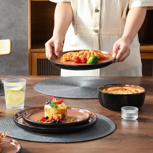 vancasso Plates and Bowls Sets, 18 Pieces Stoneware Dinnerware Sets for 6, Kitchen Dish Set Mircowave and Dishwasher Safe Ceramic Dishware, Dark Brown, Series AMBER - Image 6