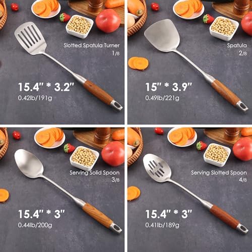 18/10 Stainless Steel Kitchen Utensils Set with Wooden Handle - Image 2