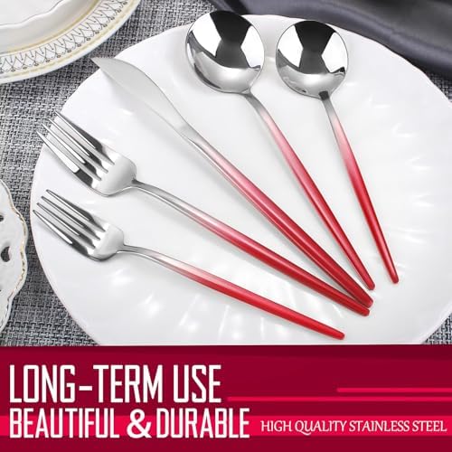 VANVRO Gradient Red Silverware Set, 20-Piece Stainless Steel Flatware Set, Kitchen Dinnerware Set Service for 4, Include Knife/Fork/Spoon, Mirror Polished, Dishwasher Safe - Image 4