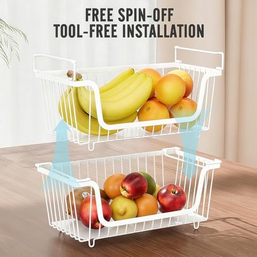 GAOKASE 4 Pcs Stackable Wire Baskets,14.57" L x 7.09" W x 5.12" H - Image 7
