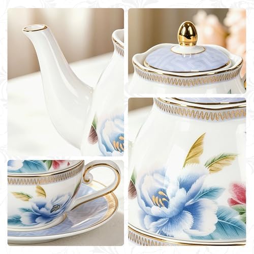 KAMMAK Tea for One Set, Ceramic Teapot, Bone China Tea Set, Cup and Saucer - Image 4