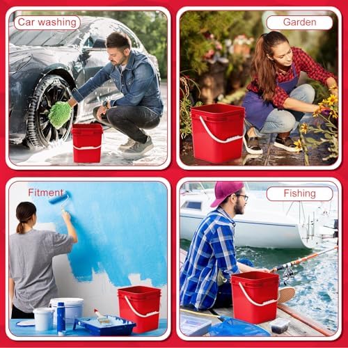 Mumufy 5 Pcs 3.5 Gallon Square Food Grade Bucket with Lid, Red - Image 6