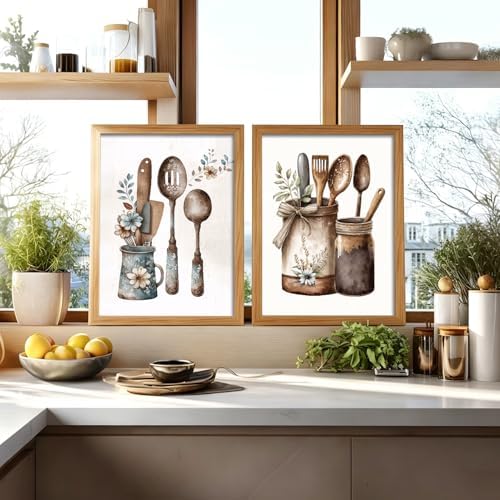 Doqueodas 2Pcs Vintage Country Kitchen Canvas Wall Art Wood Frame 16x24 in - Image 6
