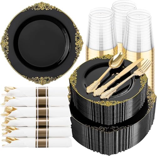 Hioasis 350 Pcs Black Gold Plates for Graduation by Hioasis