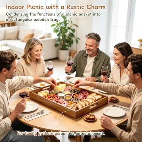Wood Serving Tray with Handle, 22 x 18 Inch, Rectangle - Image 2