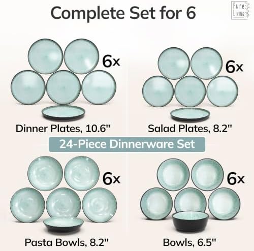 24 Piece Stoneware Dinnerware Set for 6, Handcrafted Plates and Bowls Set - Image 6
