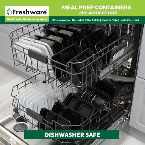 Freshware Meal Prep Containers with Lids 28 oz [150 Pack] 2-Compartment Food Storage Containers, Bento Box Lunch Containers, BPA Free, Airtight, Stackable, Reusable, Microwave/Dishwasher/Freezer Safe - Image 7