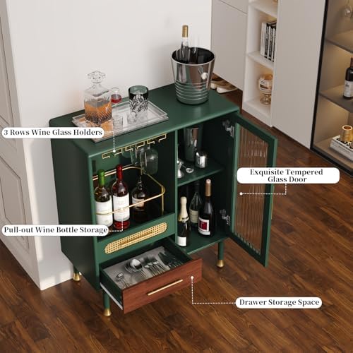 ARTPOWER Modern Coffee Bar Cabinet with Pull-Out Wine Storage, Green - Image 3