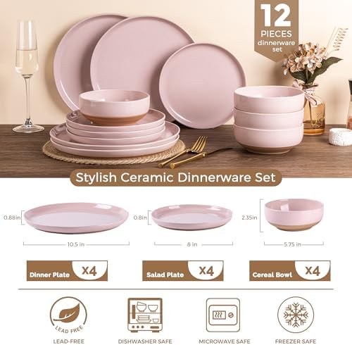 AmorArc Dinnerware Sets for 4, 12 Pieces Ceramic Plates and Bowls Set - Image 3