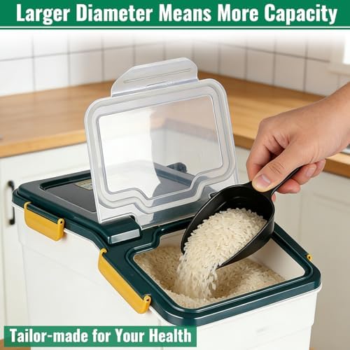 2 Pack Rice Container 50 lbs Large Bulk Flour Sugar StorageHoldhouse Plastic Grain Cereal Dry Goods Bin with Spoon and Measuring Cupfor Kitchen Pantry Organization - Blue - Image 6